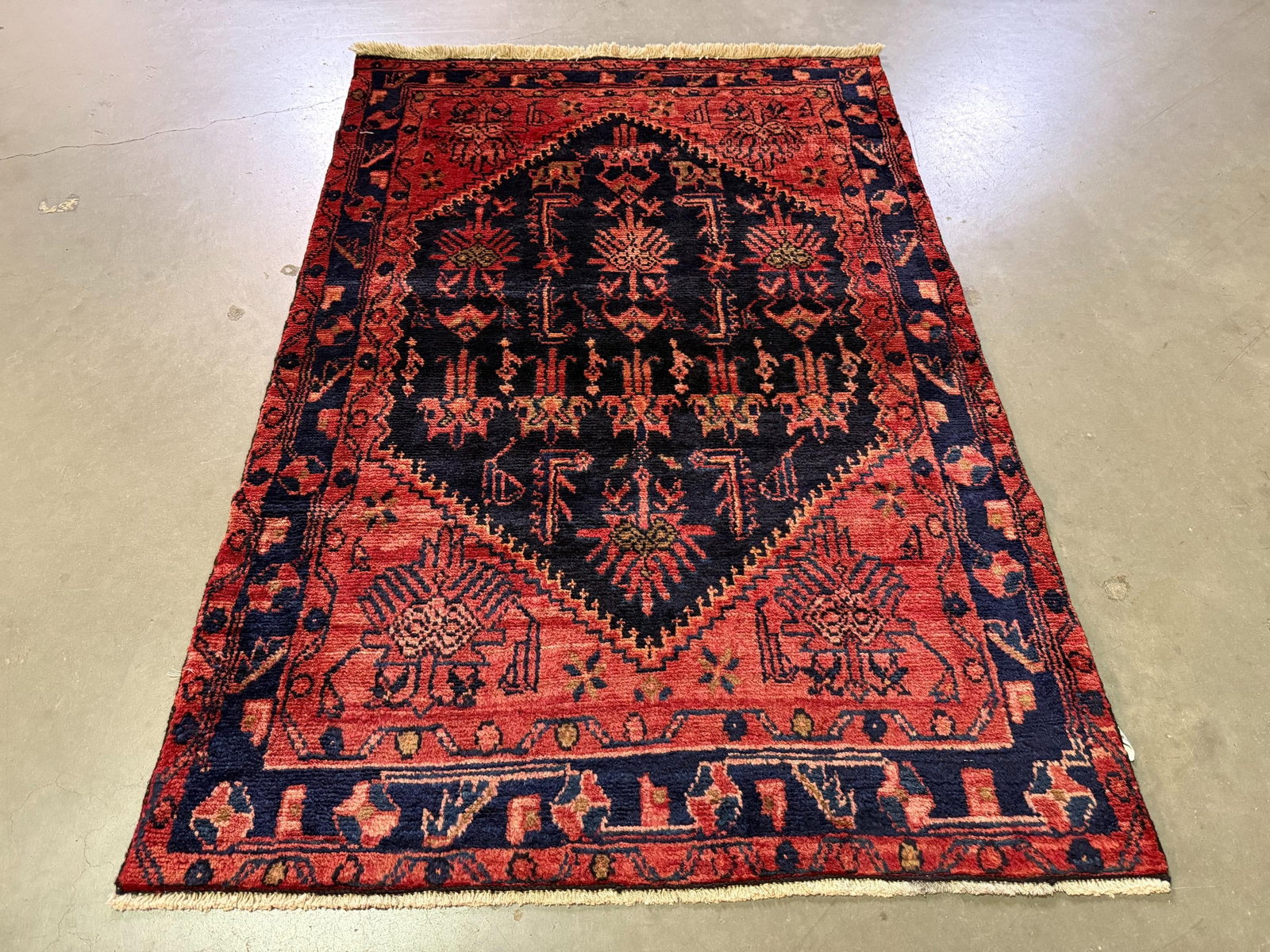 Magnificent Persian Hamedan 3.7x5.2: Title:Magnificent Persian Hamedan 3.7x5.2 Description:Magnificent. Fine Persian Hamedan wool rug, in Blue, red, and multi other accent colors, vege dye natural wool ,cotton foundation,hand knotted in 