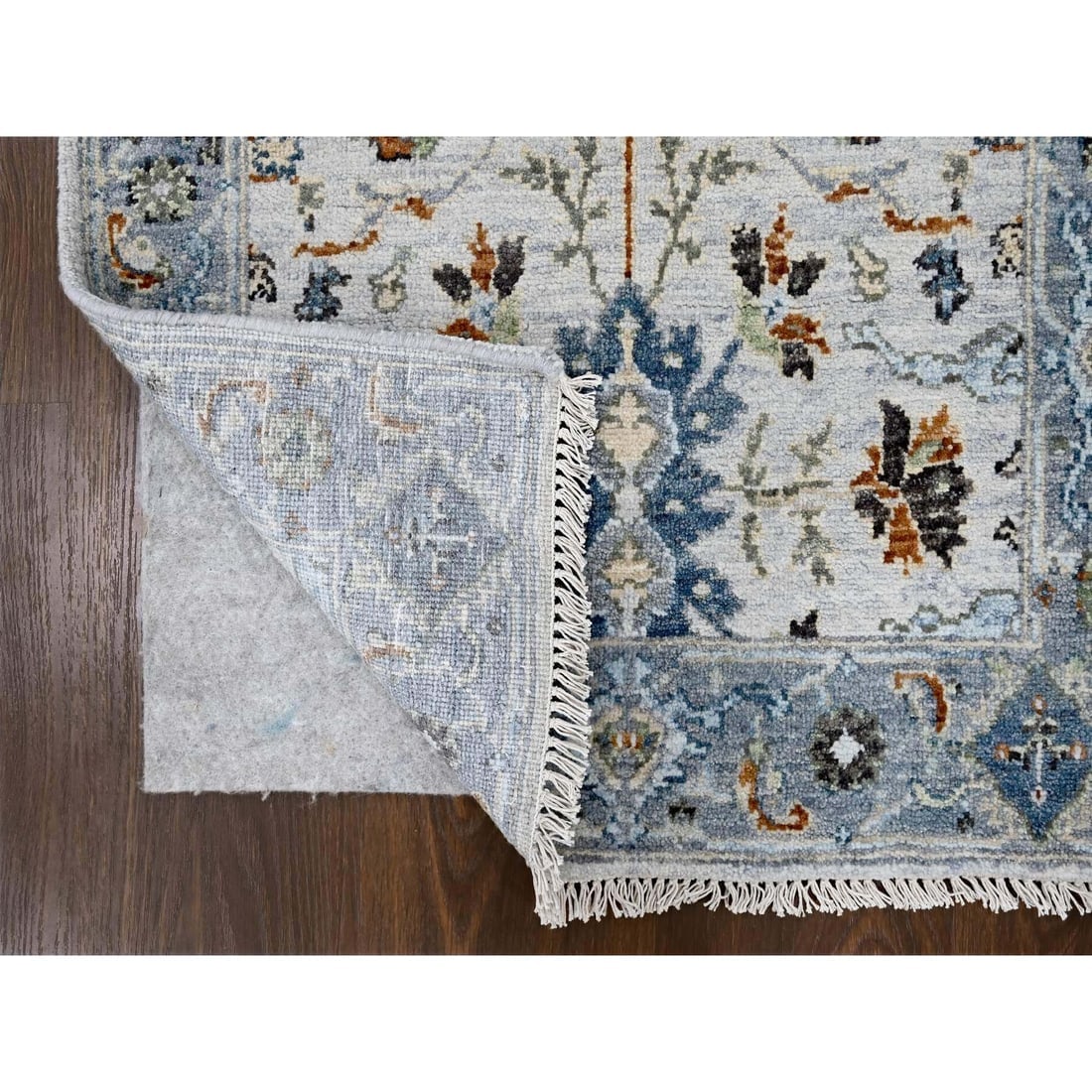 Ivory, Oushak with Floral Motifs, Pure Wool, Hand Knotted, Runner Rug - 3
