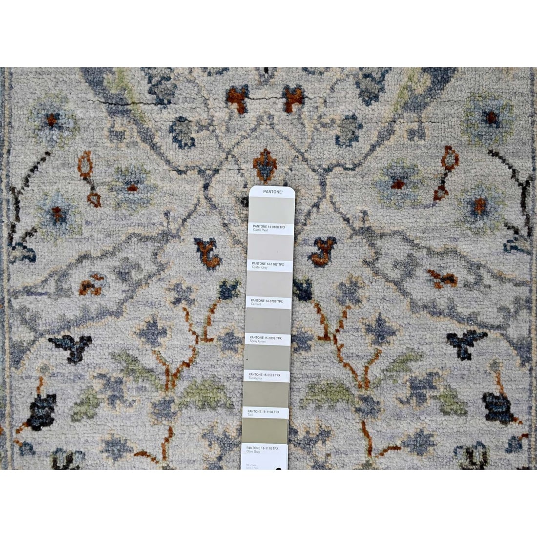 Ivory, Oushak with Floral Motifs, Pure Wool, Hand Knotted, Runner Rug - 4