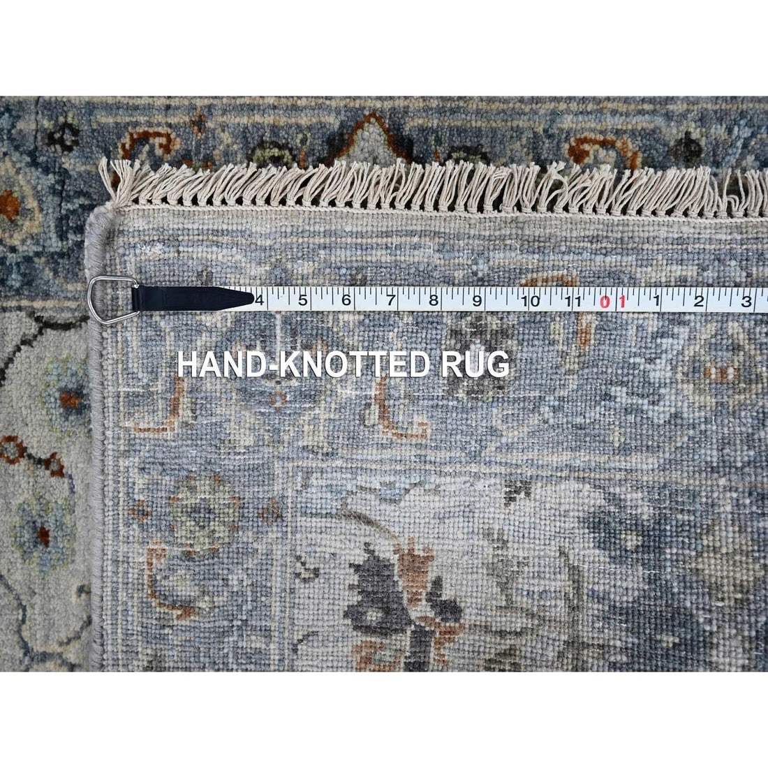 Ivory, Oushak with Floral Motifs, Pure Wool, Hand Knotted, Runner Rug - 8