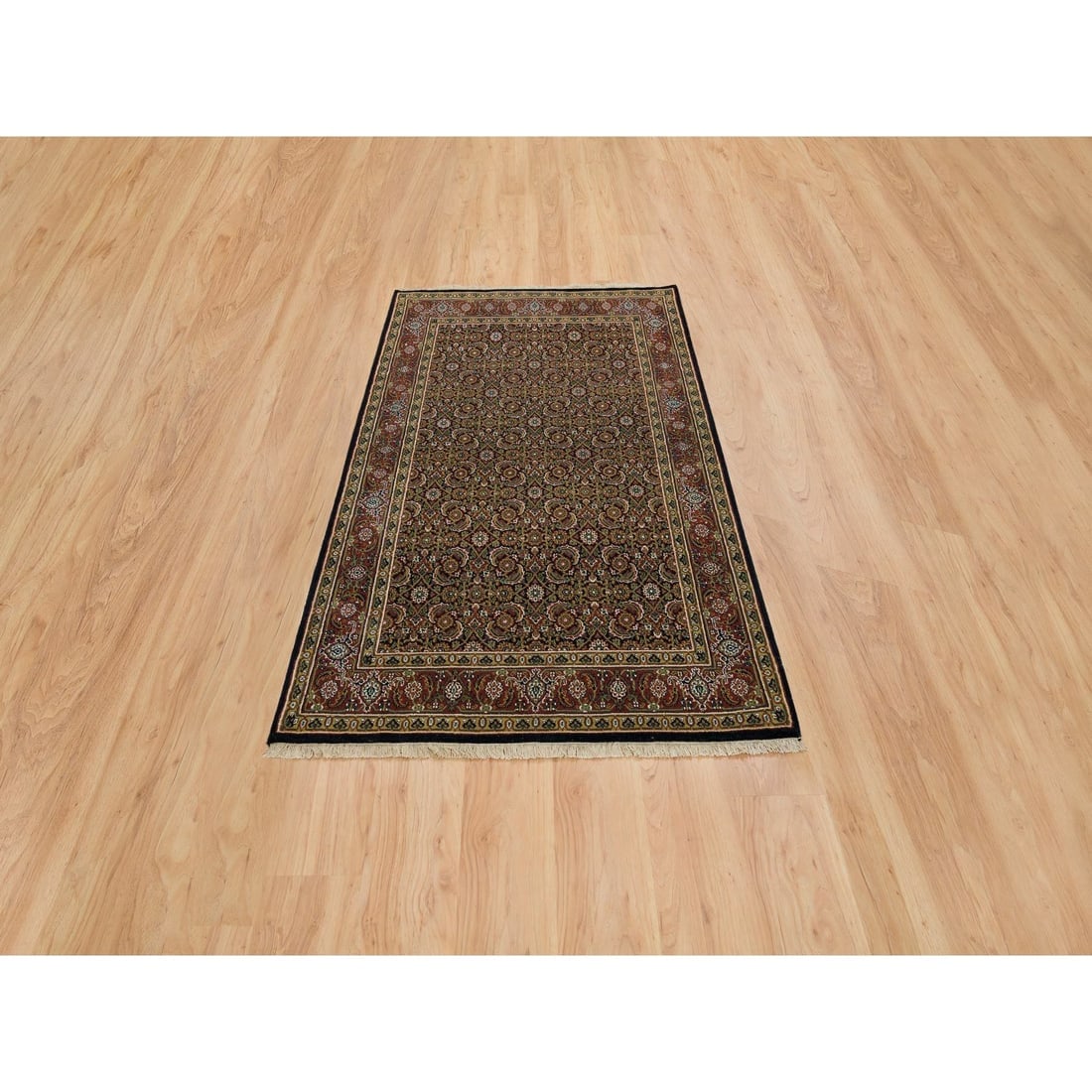 Jade Black Herati Design Wool/Silk Hand Knotted 250 KPSI Oriental Rug - 2