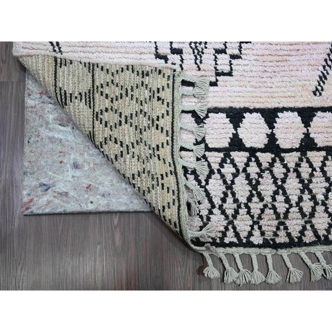 White Moroccan Weave Medallions Design Hand Knotted Wool Runner Rug - 2