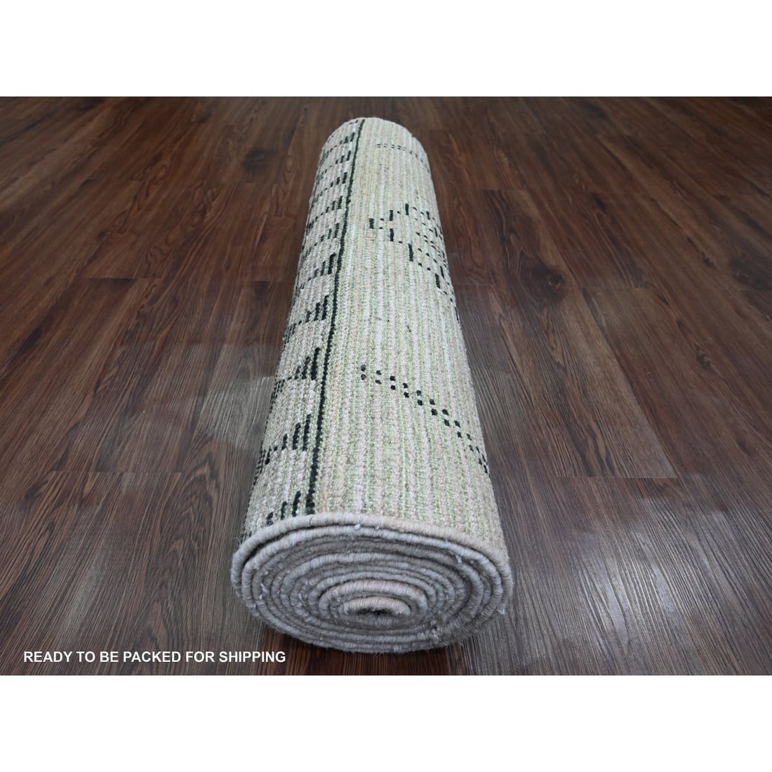 White Moroccan Weave Medallions Design Hand Knotted Wool Runner Rug - 4