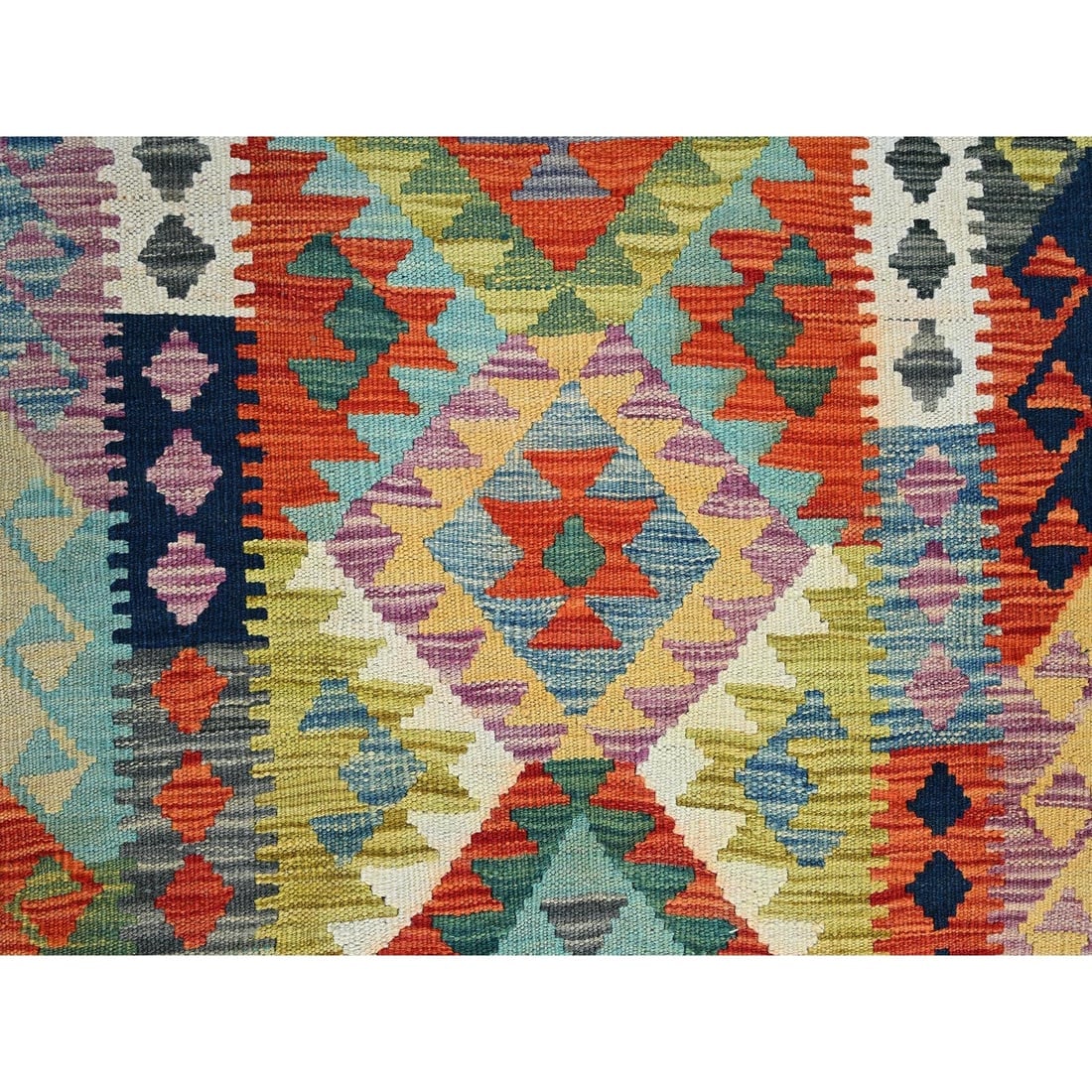 Colorful Afghan Kilim Geometric Flat Weave Hand Woven Wool Runner Rug - 2