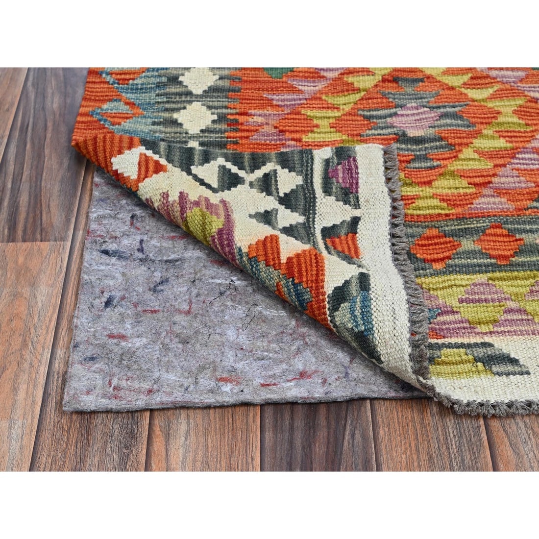 Colorful Afghan Kilim Geometric Flat Weave Hand Woven Wool Runner Rug - 3