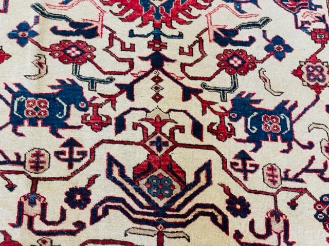 Antique Persian Ivory field Caucasian Design Rug-5089 - 4