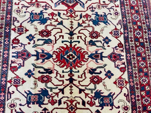 Antique Persian Ivory field Caucasian Design Rug-5089 - 5