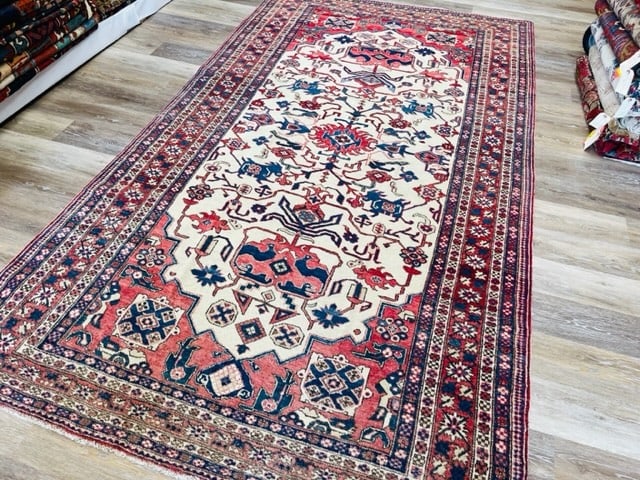 Antique Persian Ivory field Caucasian Design Rug-5089 - 6