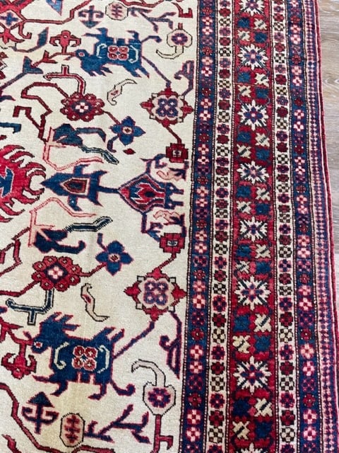 Antique Persian Ivory field Caucasian Design Rug-5089 - 8