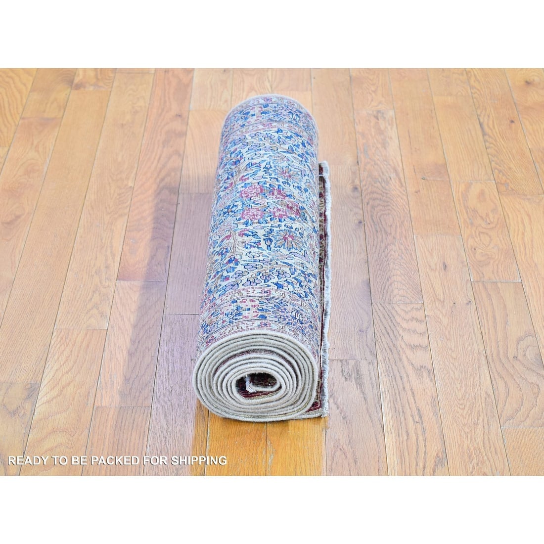 Ivory Antique Kerman Runner Good Cond Multicolor Flower Design Rug - 6