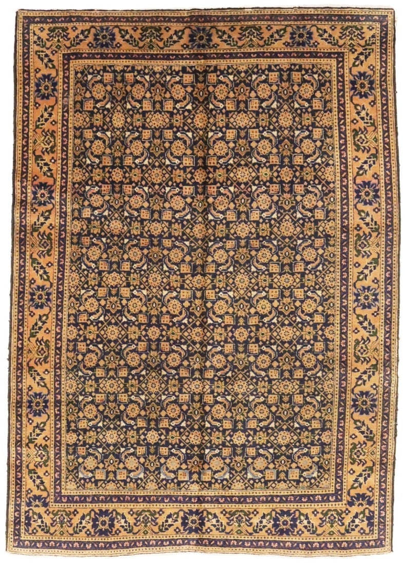 Semi Antique Purple Geometric 7'4X10'5 Ardabil Persian Rug: Title:Semi Antique Purple Geometric 7'4X10'5 Ardabil Persian Rug Description :Handmade semi antique 7'4X10'5 purple Persian rug made with vegetable dyes (fine wool pile and cotton foundation), superio