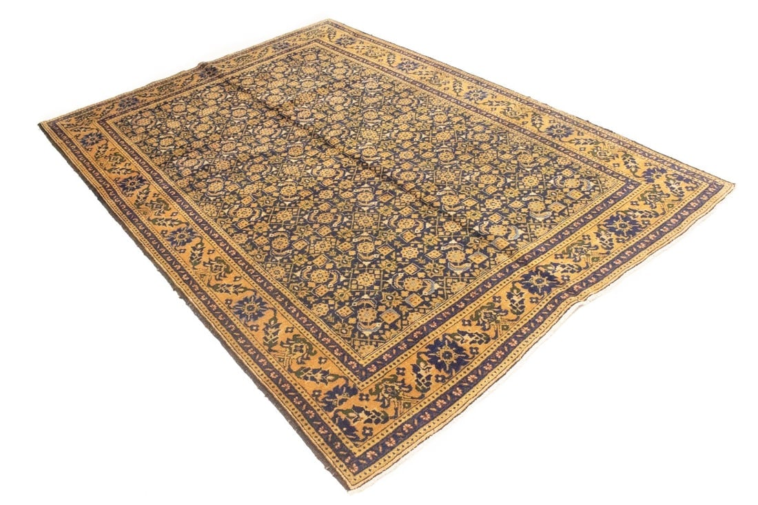 Semi Antique Purple Geometric 7'4X10'5 Ardabil Persian Rug - 6