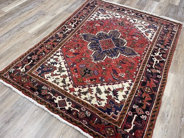 Vintage Persian Heriz Rug-4237: Title:Vintage Persian Heriz Rug-4237 Description:Vintage Persian Heriz rug from northwest Persia, size 4 ft. 10 inches by 6 ft. 4 inches, circa 1970, excellent condition with good pile throughout, com