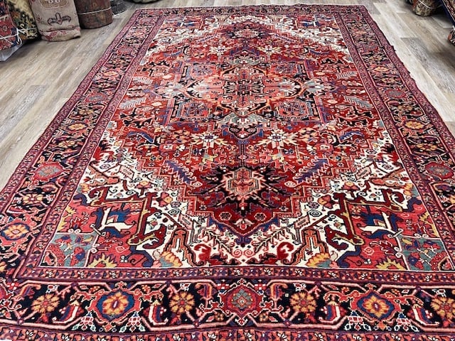 Antique persian Heriz Rug-5017: Title:Antique persian Heriz Rug-5017 Description:Power ful antique Persian Heriz rug from northwest Persia, size 8 ft by 11 ft.3 inches, circa 1950, excellent condition with high pile throughout. Mate