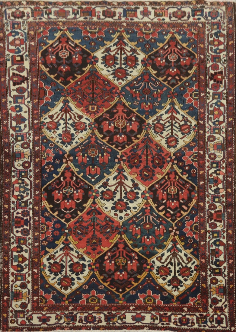 Antique Vegetable Dye Bakhtiari Persian Rug 5x6: Title: Antique Vegetable Dye Bakhtiari Persian Rug 5x6 Description:A Beautiful Genuine Iran ( Persia ) Bakhtiari rug is Hand Knotted by skillful weavers in Iran ( Persia ) with