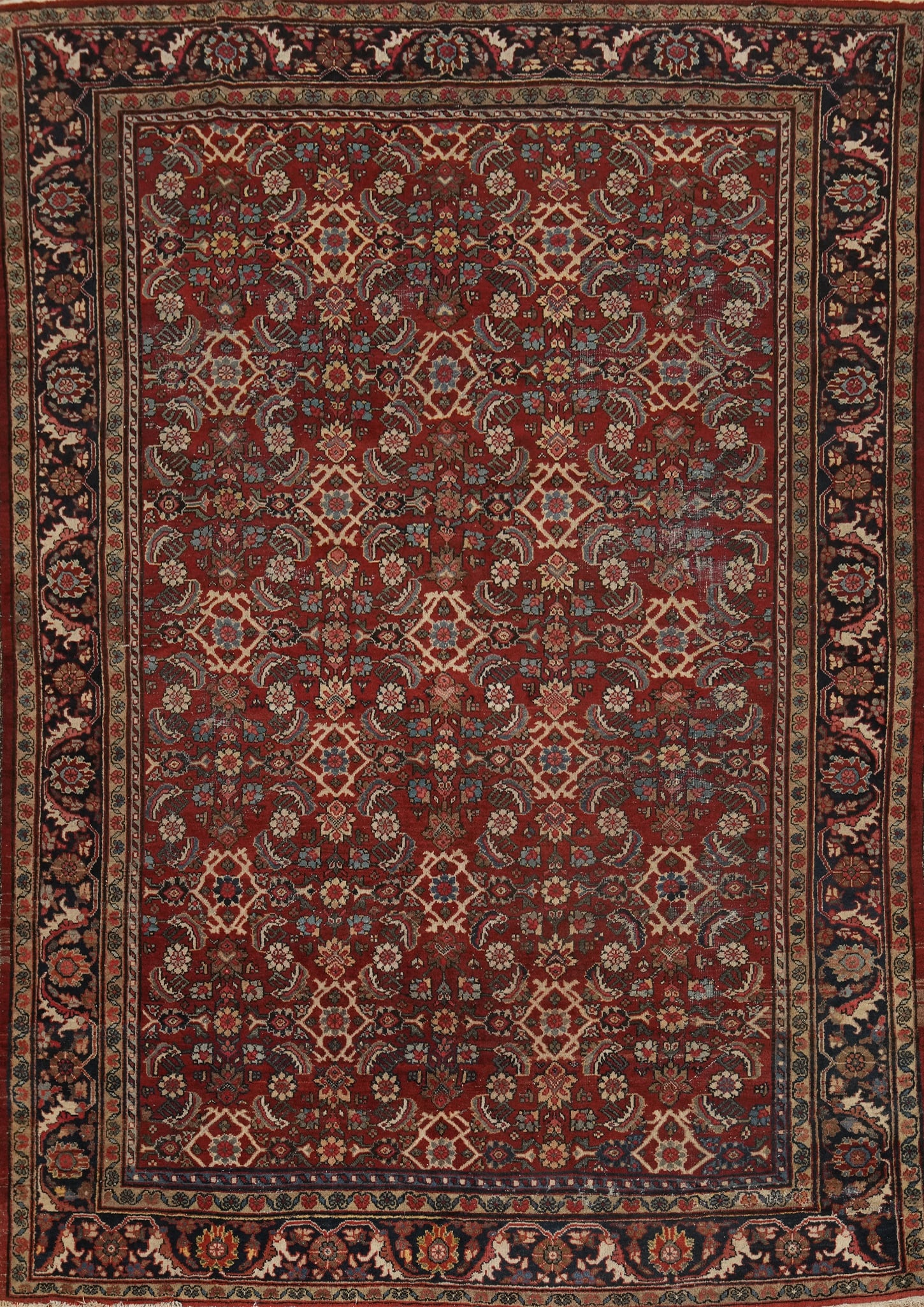Antique Vegetable Dye Mahal Persian Area Rug 9x12: Title: Antique Vegetable Dye Mahal Persian Area Rug 9x12 Description:A Beautiful Genuine Iran ( Persia ) Mahal rug is Hand Knotted by skillful weavers in Iran ( Persia ) with