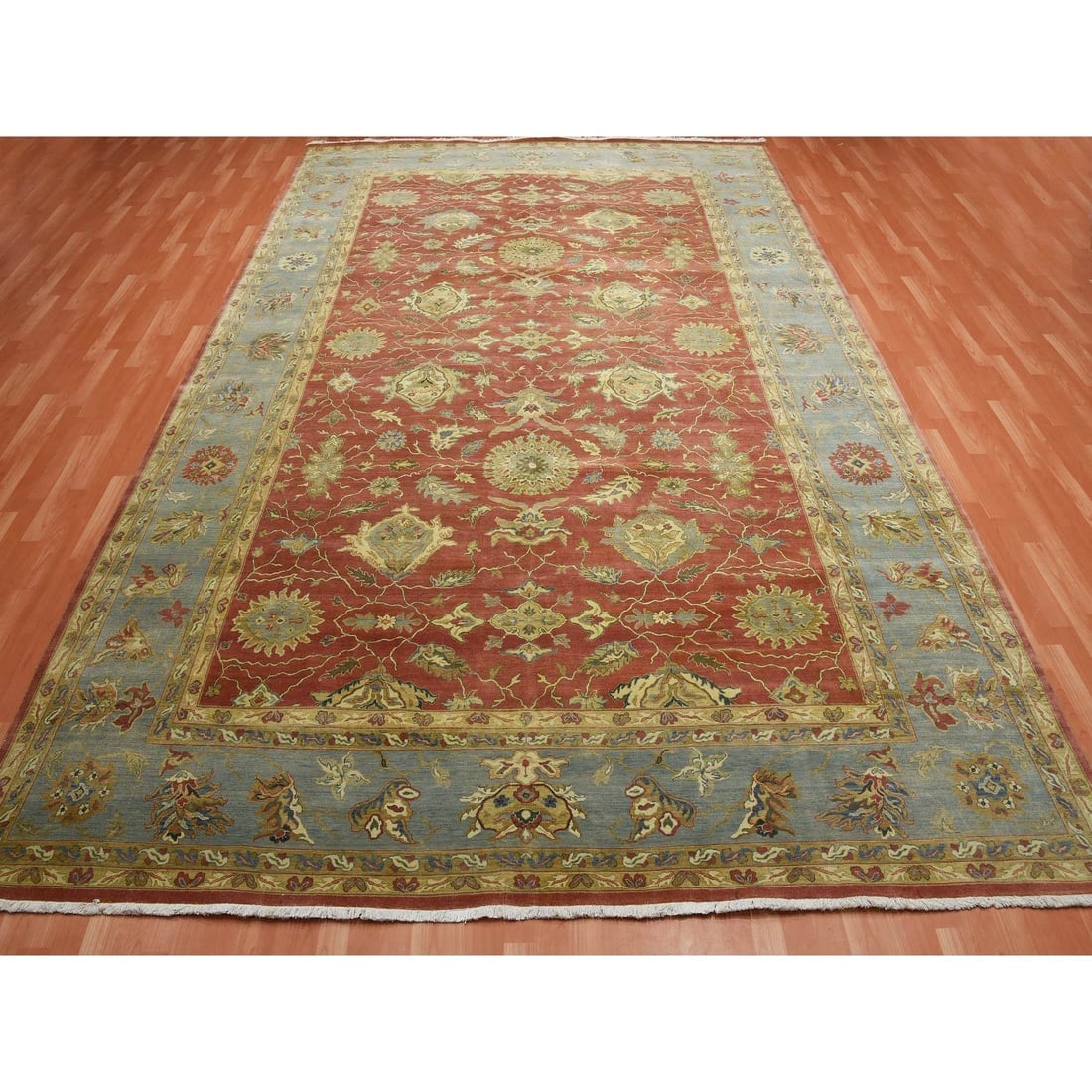Red, Antiqued Persian, 250 KPSI, 100% Wool Hand Knotted Oversized Rug - 2