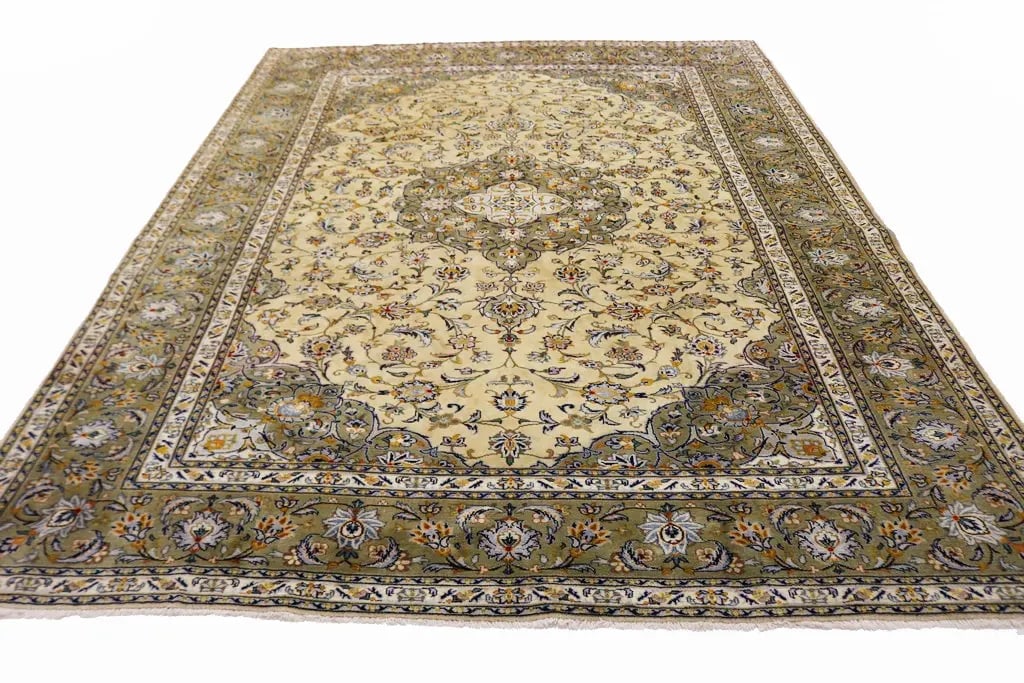 Vintage Beige Traditional 8X11 Kashan Persian Rug - 3
