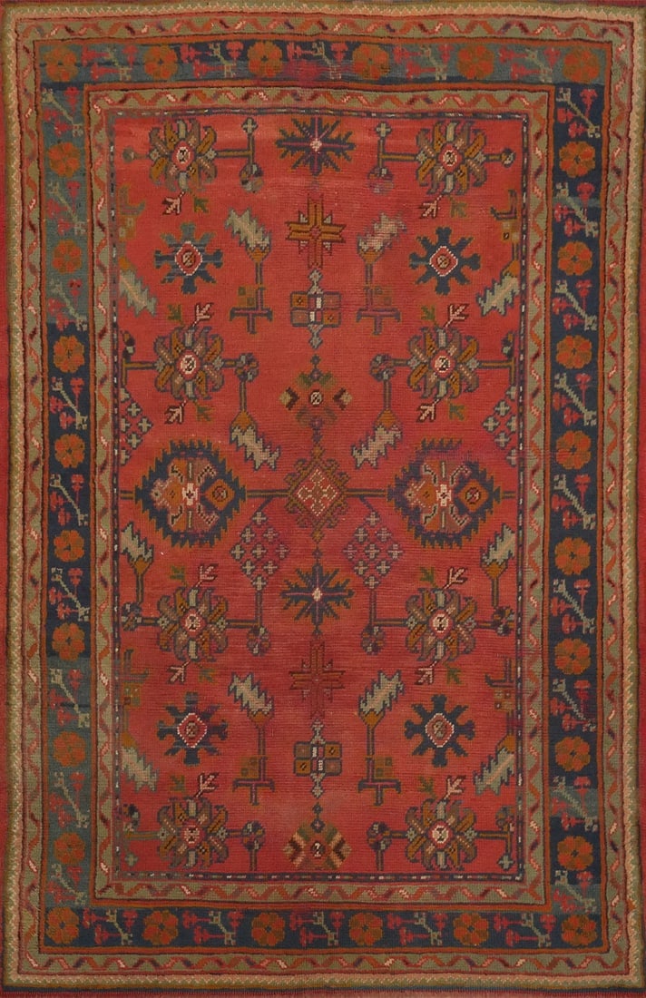 Pre-1900 Antique Oushak Vegetable Dye Area Rug 6x8: Title: Pre-1900 Antique Oushak Vegetable Dye Area Rug 6x8 Description:A Beautiful Genuine Turkey Oushak rug is Hand Knotted by skillful weavers in Turkey with