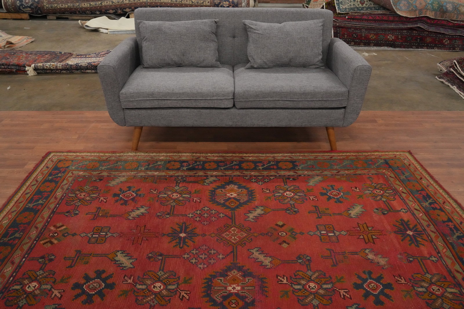 Pre-1900 Antique Oushak Vegetable Dye Area Rug 6x8 - 3