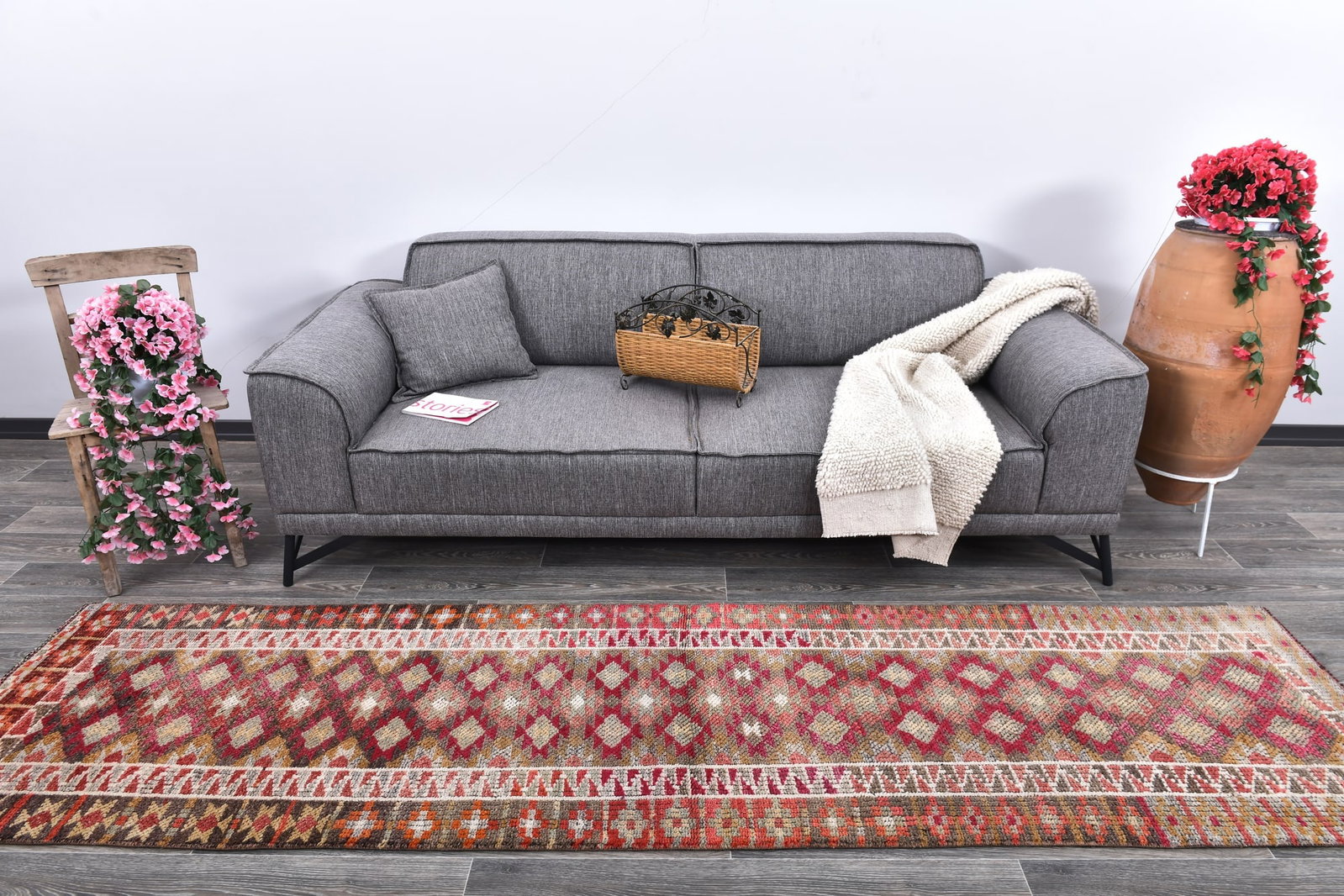2'6'' x 10'2'' Handmade Vintage Wool Rug - 243952: Title: 2'6'' x 10'2'' Handmade Vintage Wool Rug - 243952 Description:2'6'' x 10'2'' Handmade Vintage Wool Rug - 243952 Origin:Turkiye Date/Period:1960-90 Materials:Wool,Cotton Dimension:2'6''x10'2'' f