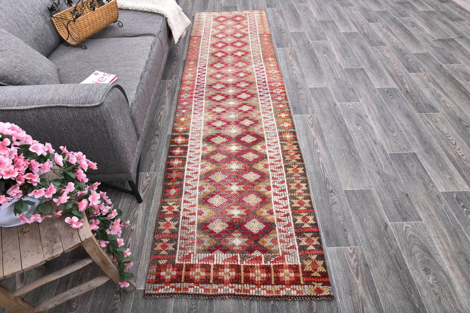 2'6'' x 10'2'' Handmade Vintage Wool Rug - 243952 - 3