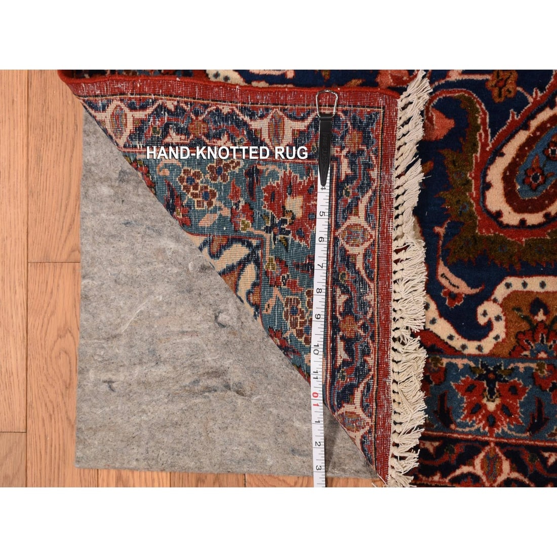 Red Vintage Persian Isfahan Classic Medallion Hand Knotted Wool Rug - 10