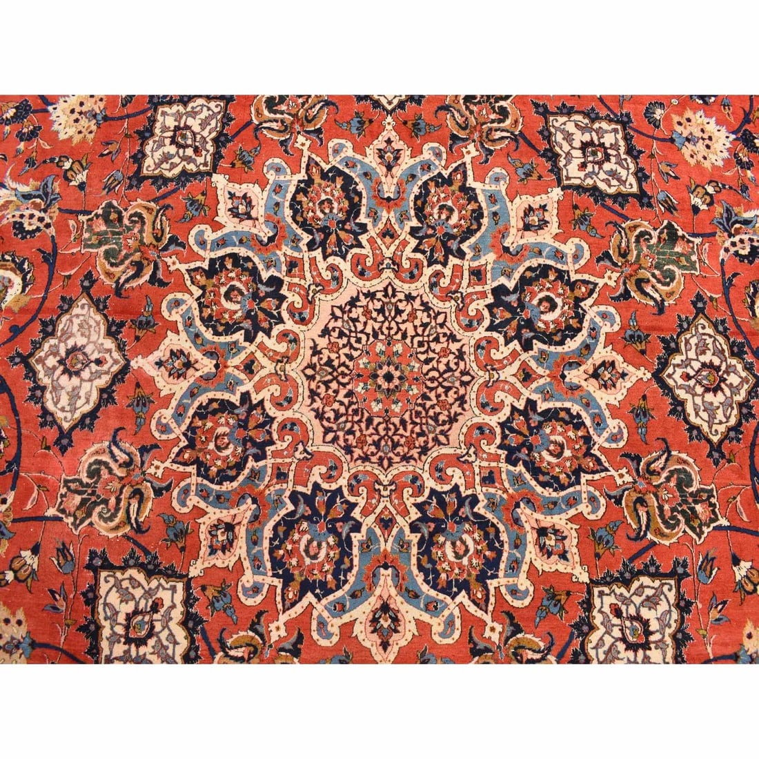 Red Vintage Persian Isfahan Classic Medallion Hand Knotted Wool Rug - 5