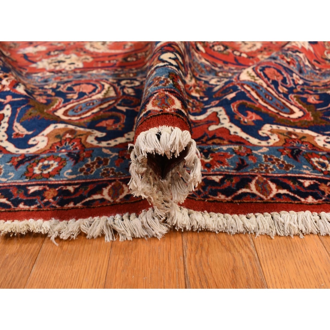 Red Vintage Persian Isfahan Classic Medallion Hand Knotted Wool Rug - 6
