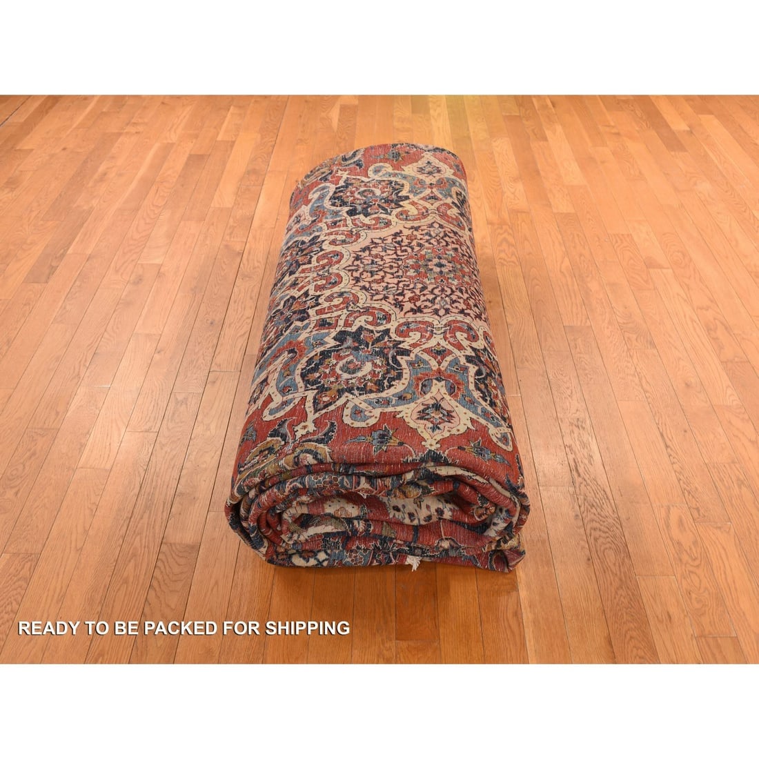 Red Vintage Persian Isfahan Classic Medallion Hand Knotted Wool Rug - 8