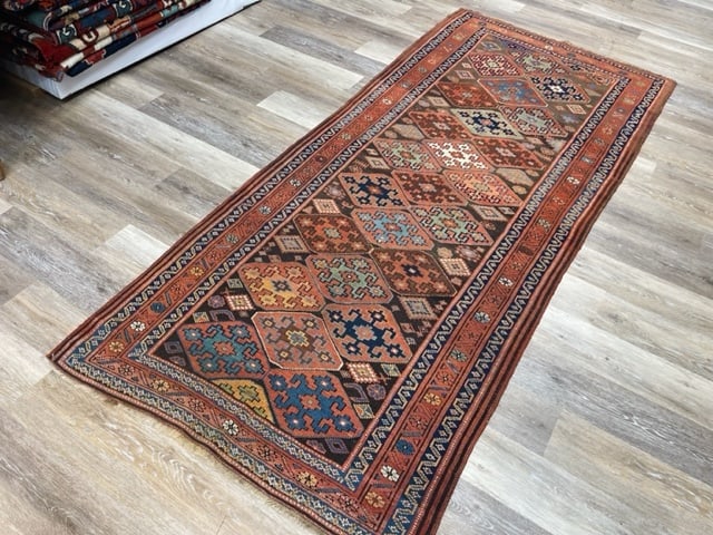 Antique Tribal Kurdish- Caucasinn Rug-3405: Title:Antique Tribal Kurdish- Caucasinn Rug-3405 Description:Outstanding Antique Triobal Kurdish rug with Caucasian motifs, size 3 ft. 6 inches by 8 ft. 3 inches, circa late 19th century, excellent co