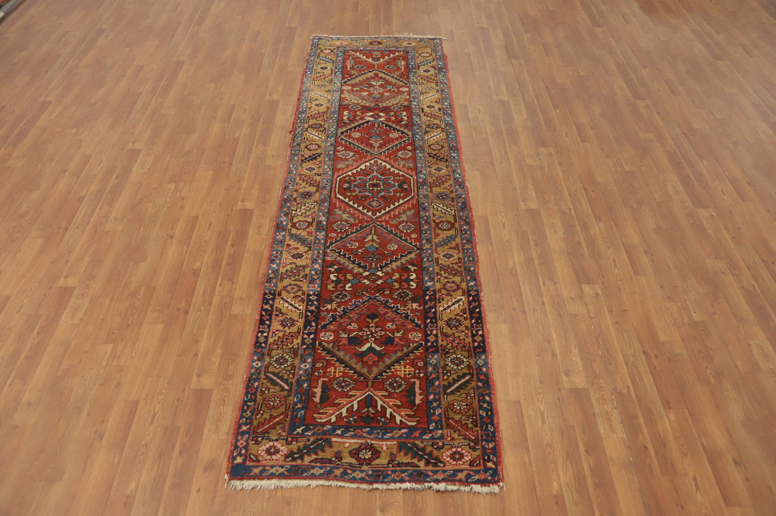Antique Vegetable Dye Heriz Serapi Persian Runner Rug 3x10 - 4