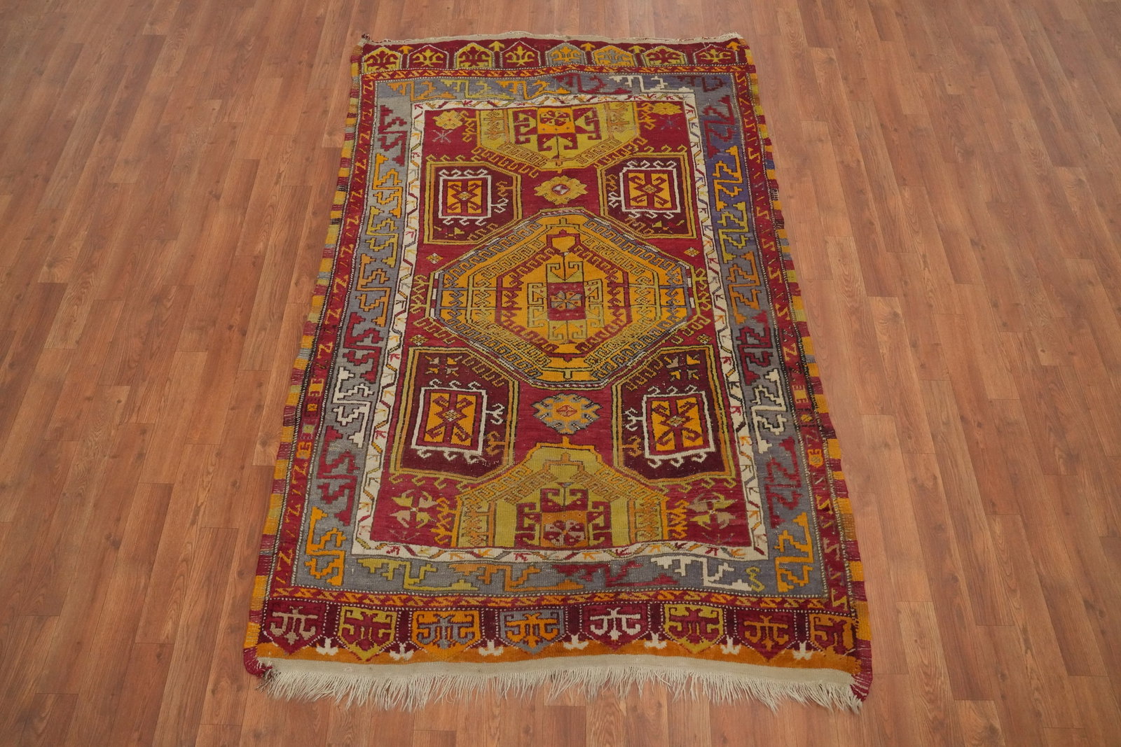 Antique Geometric Anatolian Turkish Rug 4x6 - 2