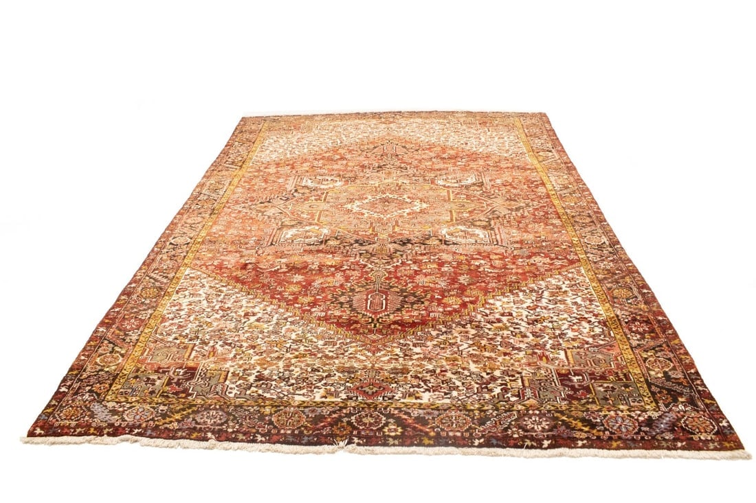 Vintage Red Geometric 11X15 Heriz Persian Rug - 7