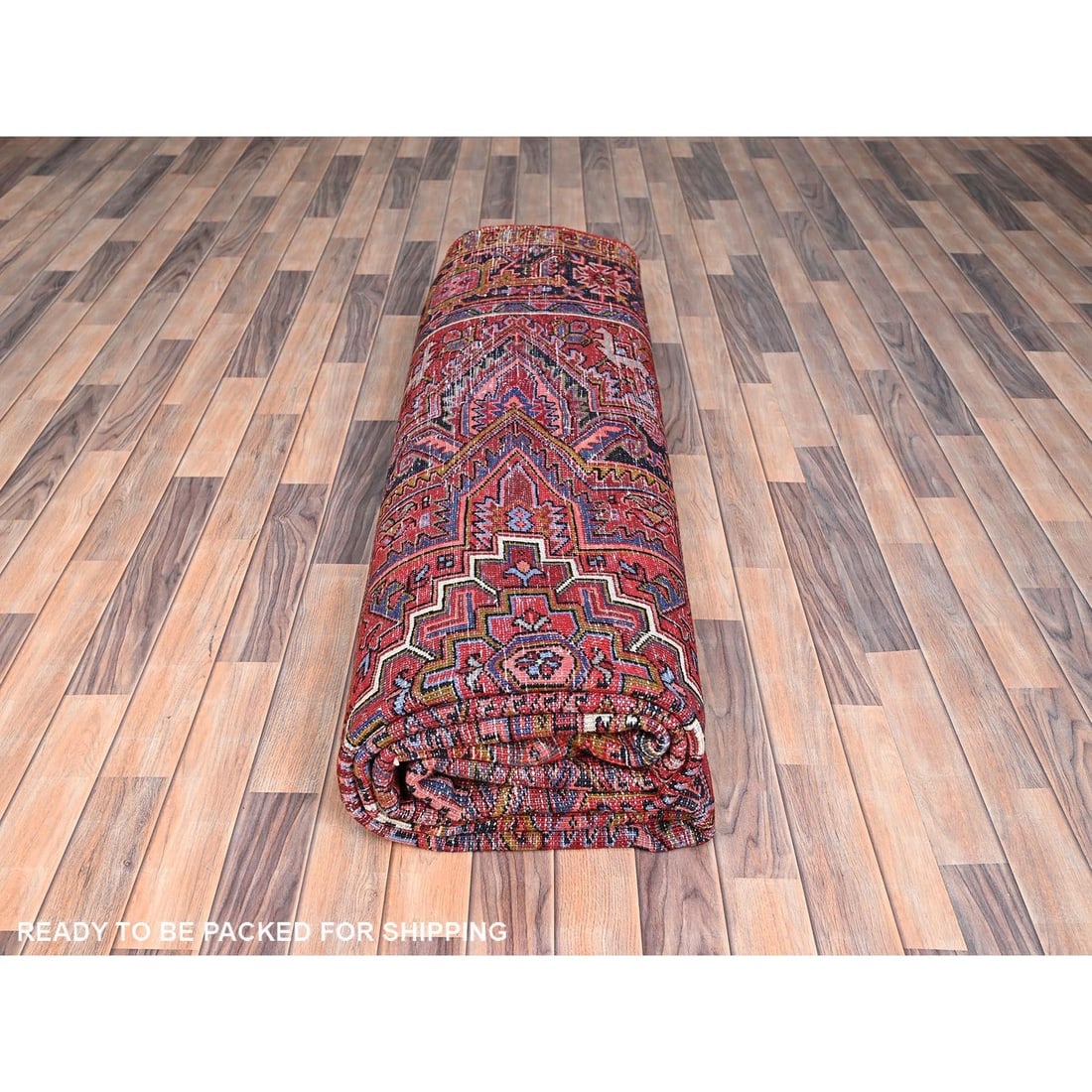 Barn Red, Vintage Persian Heriz Pure Wool Hand Knotted Oriental Rug - 9