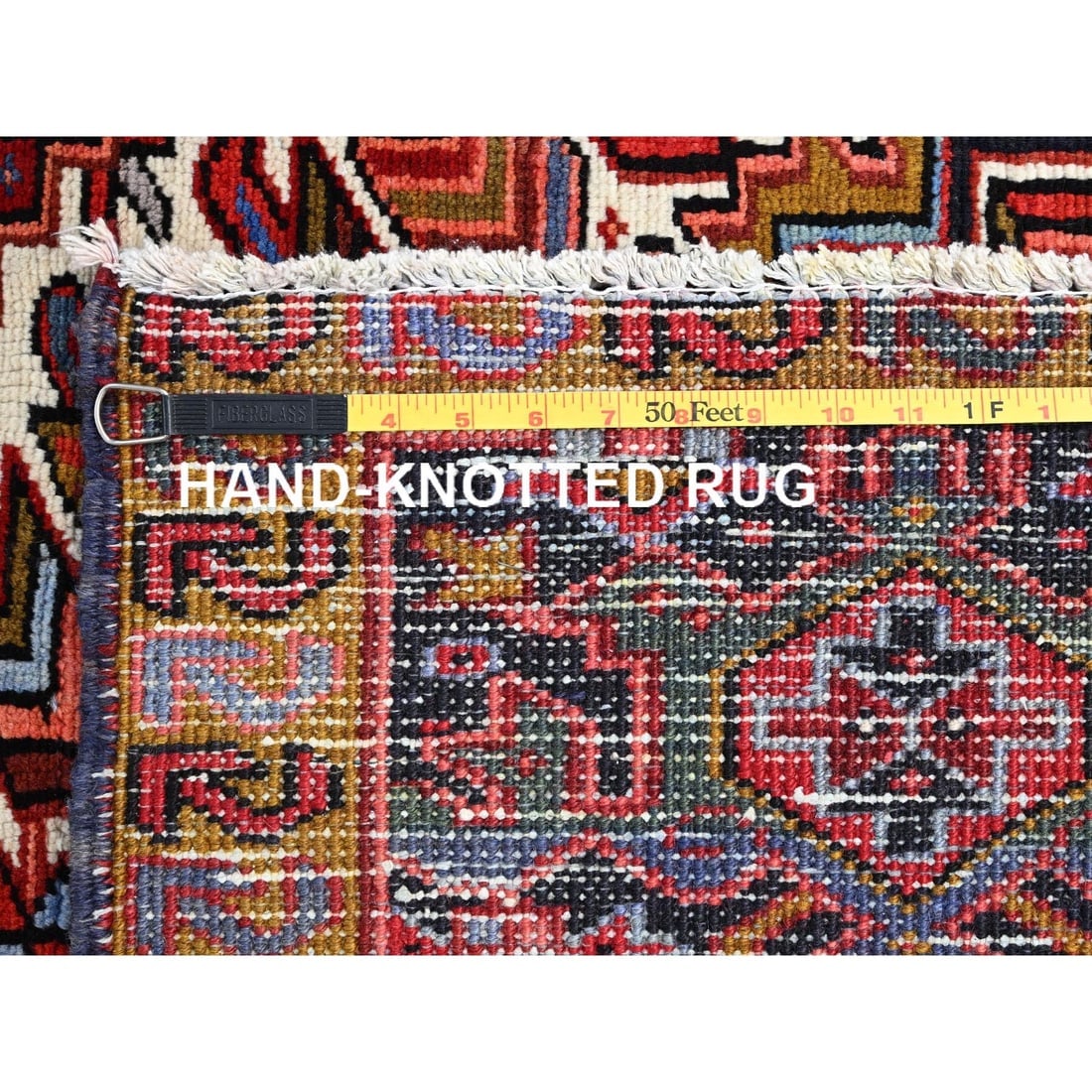 Barn Red, Vintage Persian Heriz Pure Wool Hand Knotted Oriental Rug - 11