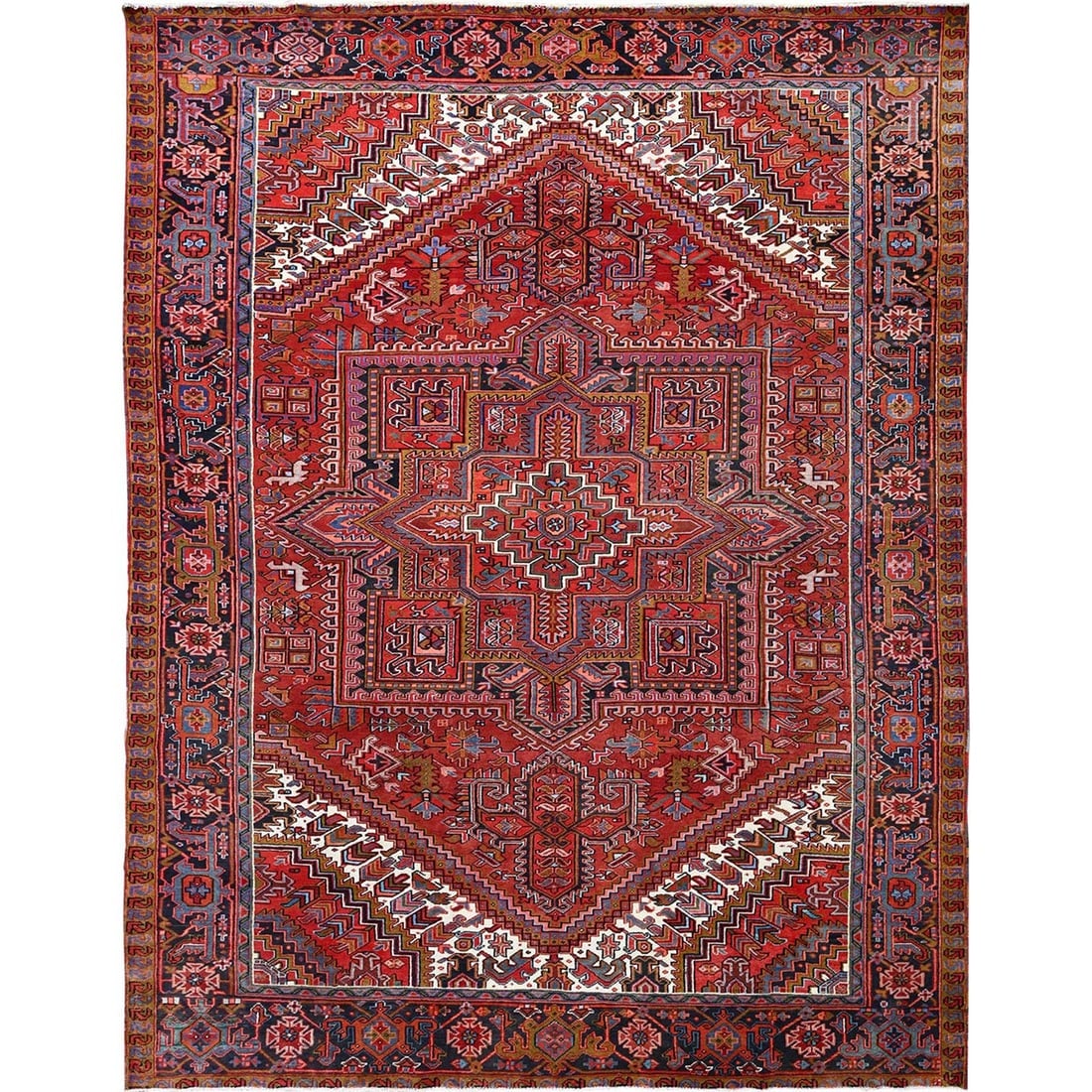 Barn Red, Vintage Persian Heriz Pure Wool Hand Knotted Oriental Rug: Title: Barn Red, Vintage Persian Heriz Pure Wool Hand Knotted Oriental Rug Description:This is a truly genuine one-of-a-kind. It has been Knotted for months and months in the centuries-old weaving cra