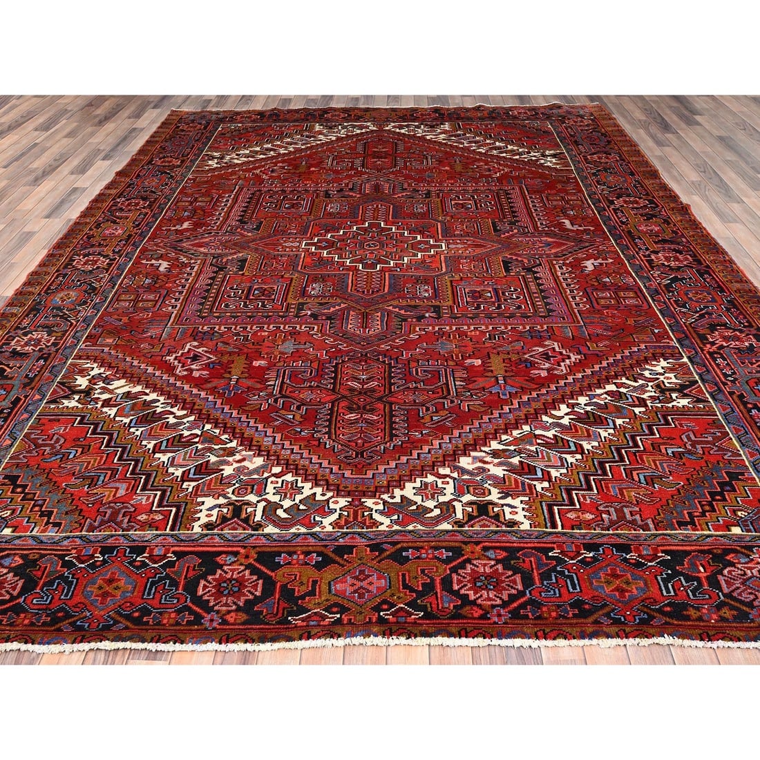 Barn Red, Vintage Persian Heriz Pure Wool Hand Knotted Oriental Rug - 2