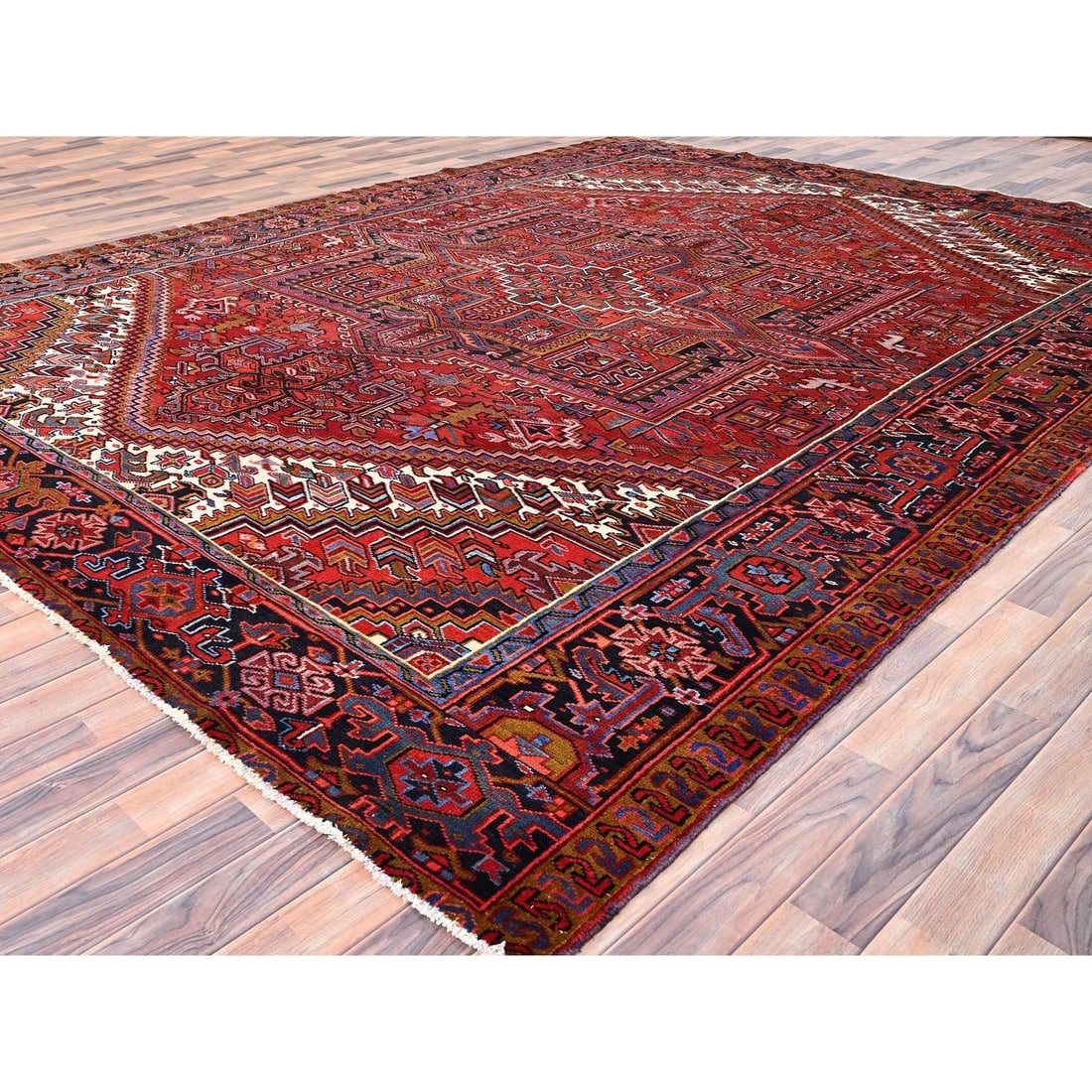 Barn Red, Vintage Persian Heriz Pure Wool Hand Knotted Oriental Rug - 3