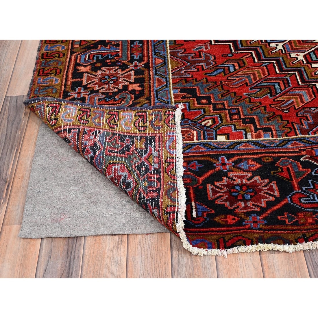 Barn Red, Vintage Persian Heriz Pure Wool Hand Knotted Oriental Rug - 4