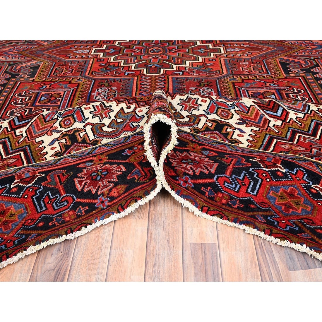 Barn Red, Vintage Persian Heriz Pure Wool Hand Knotted Oriental Rug - 5