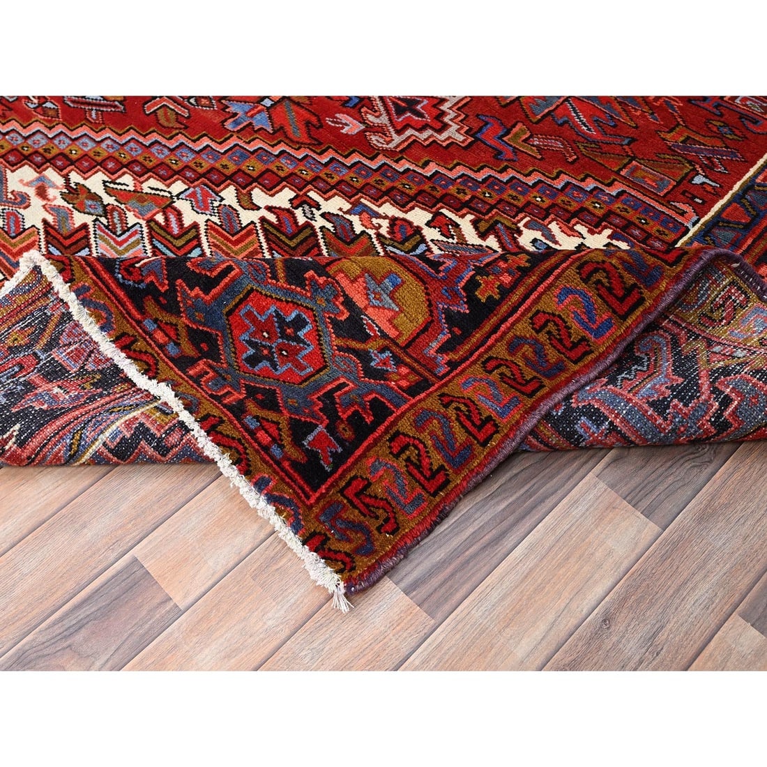 Barn Red, Vintage Persian Heriz Pure Wool Hand Knotted Oriental Rug - 6