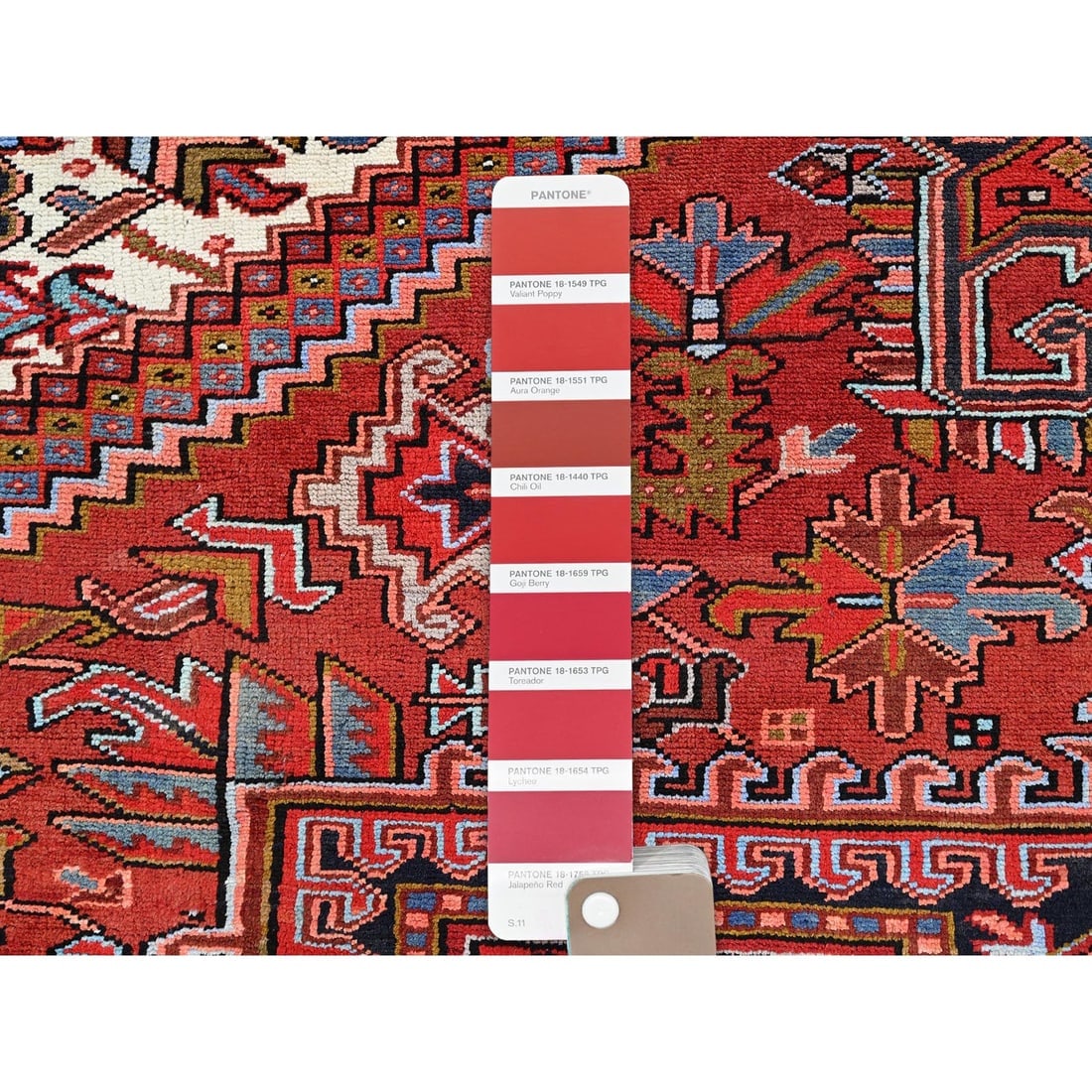 Barn Red, Vintage Persian Heriz Pure Wool Hand Knotted Oriental Rug - 7