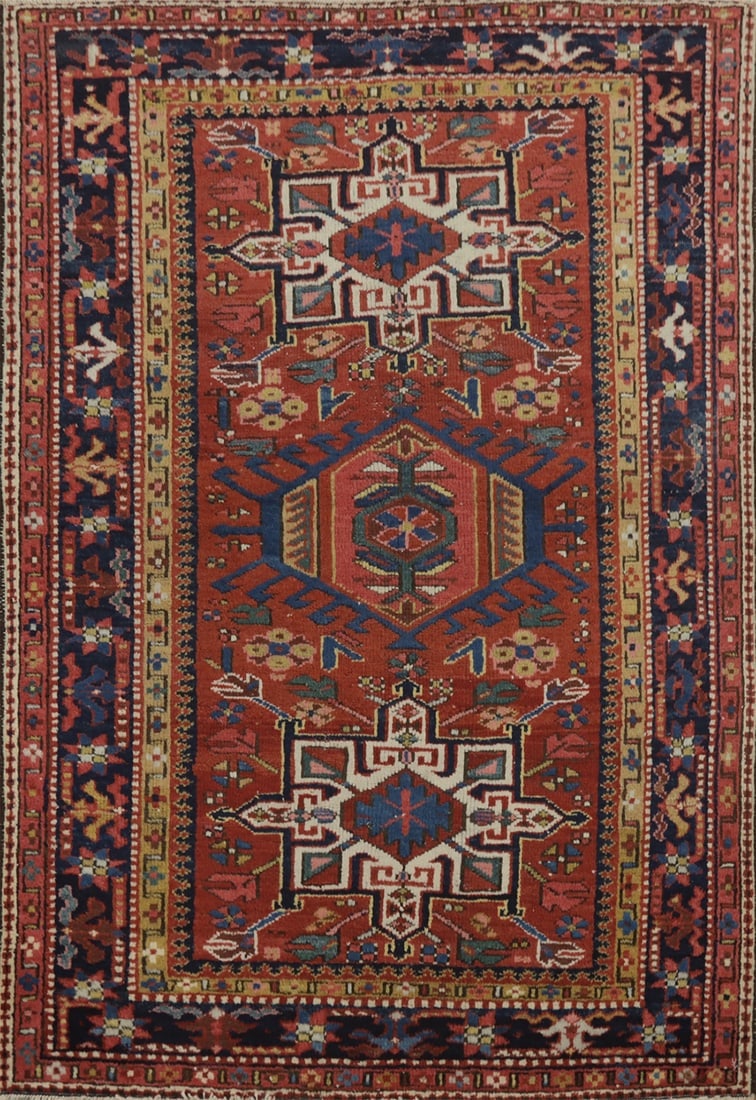 Antique Vegetable Dye Gharajeh Persian Rug 3x4: Title: Antique Vegetable Dye Gharajeh Persian Rug 3x4 Description:A Beautiful Genuine Iran ( Persia ) Gharajeh rug is Hand Knotted by skillful weavers in Iran ( Persia ) with