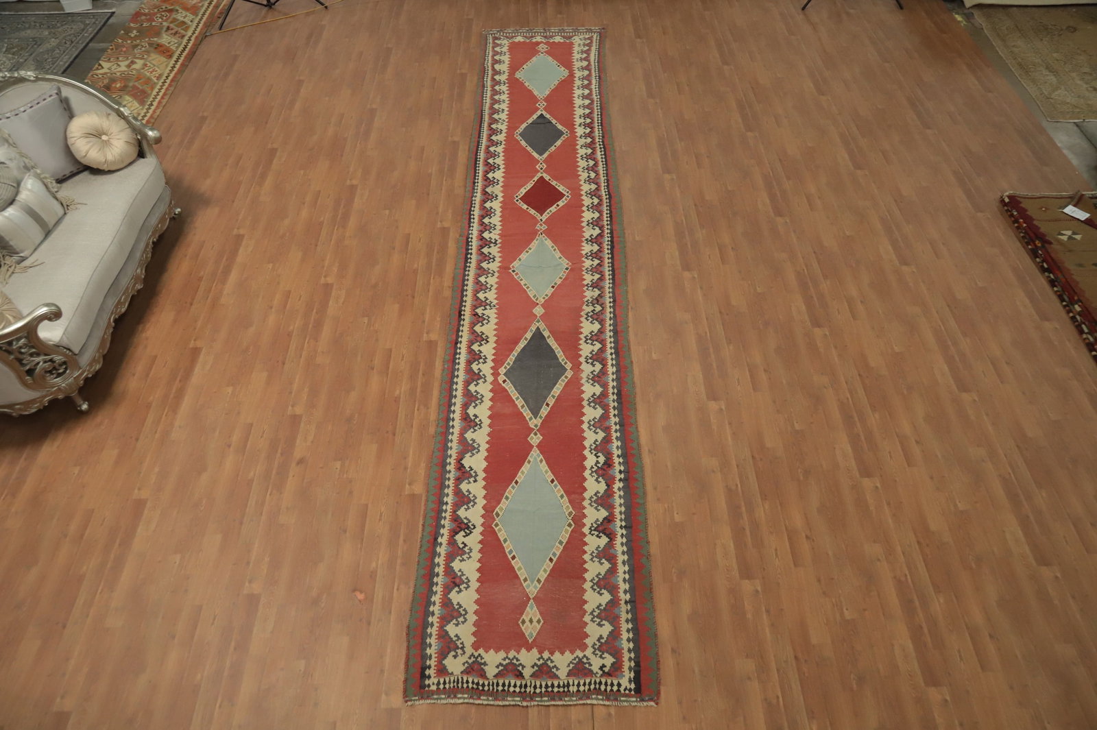 Antique Vegetable Dye Kilim Qashqai Persian Runner Rug 3x19 - 3