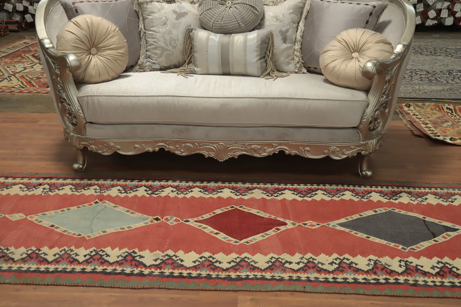 Antique Vegetable Dye Kilim Qashqai Persian Runner Rug 3x19 - 4