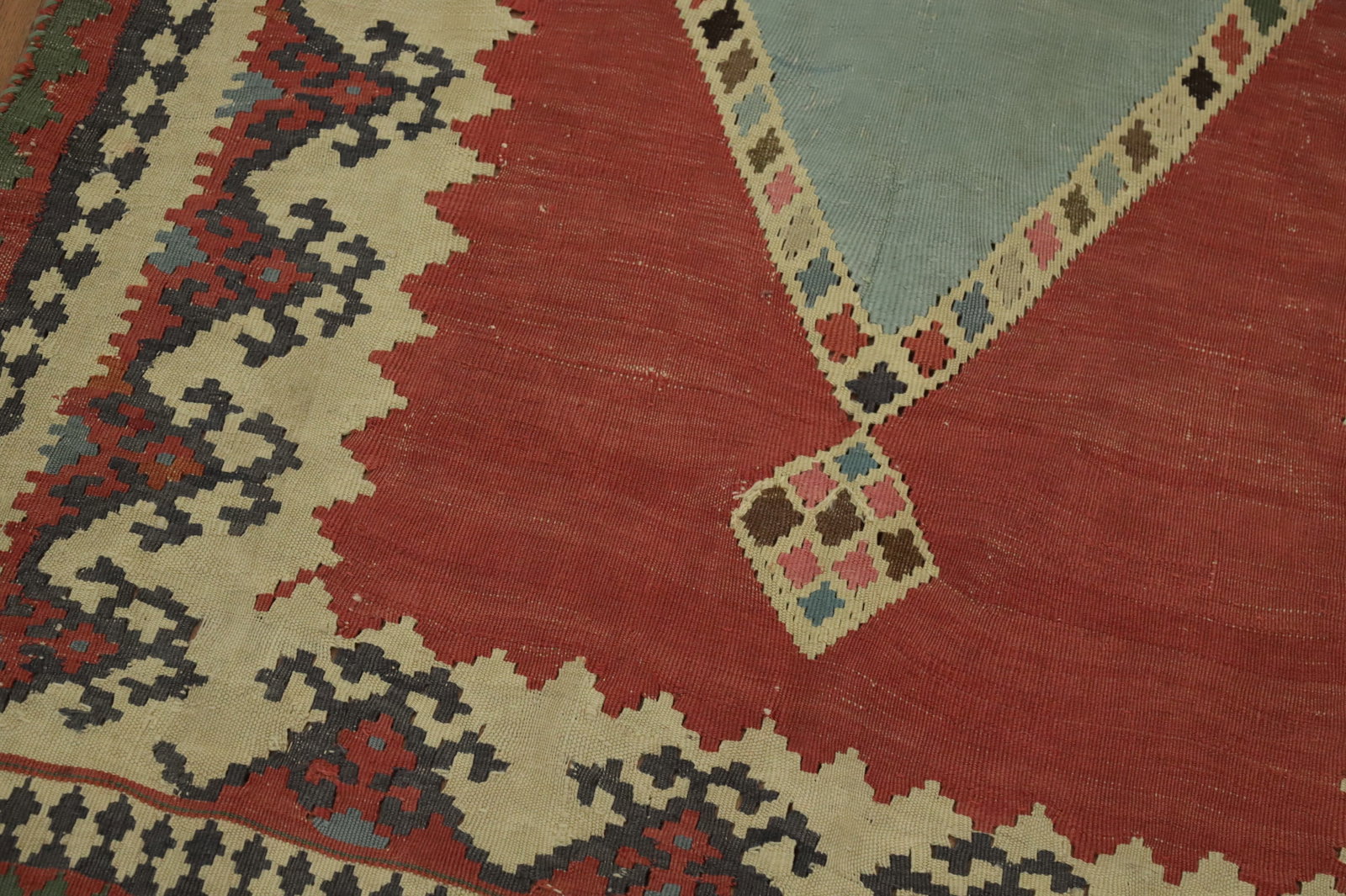 Antique Vegetable Dye Kilim Qashqai Persian Runner Rug 3x19 - 7