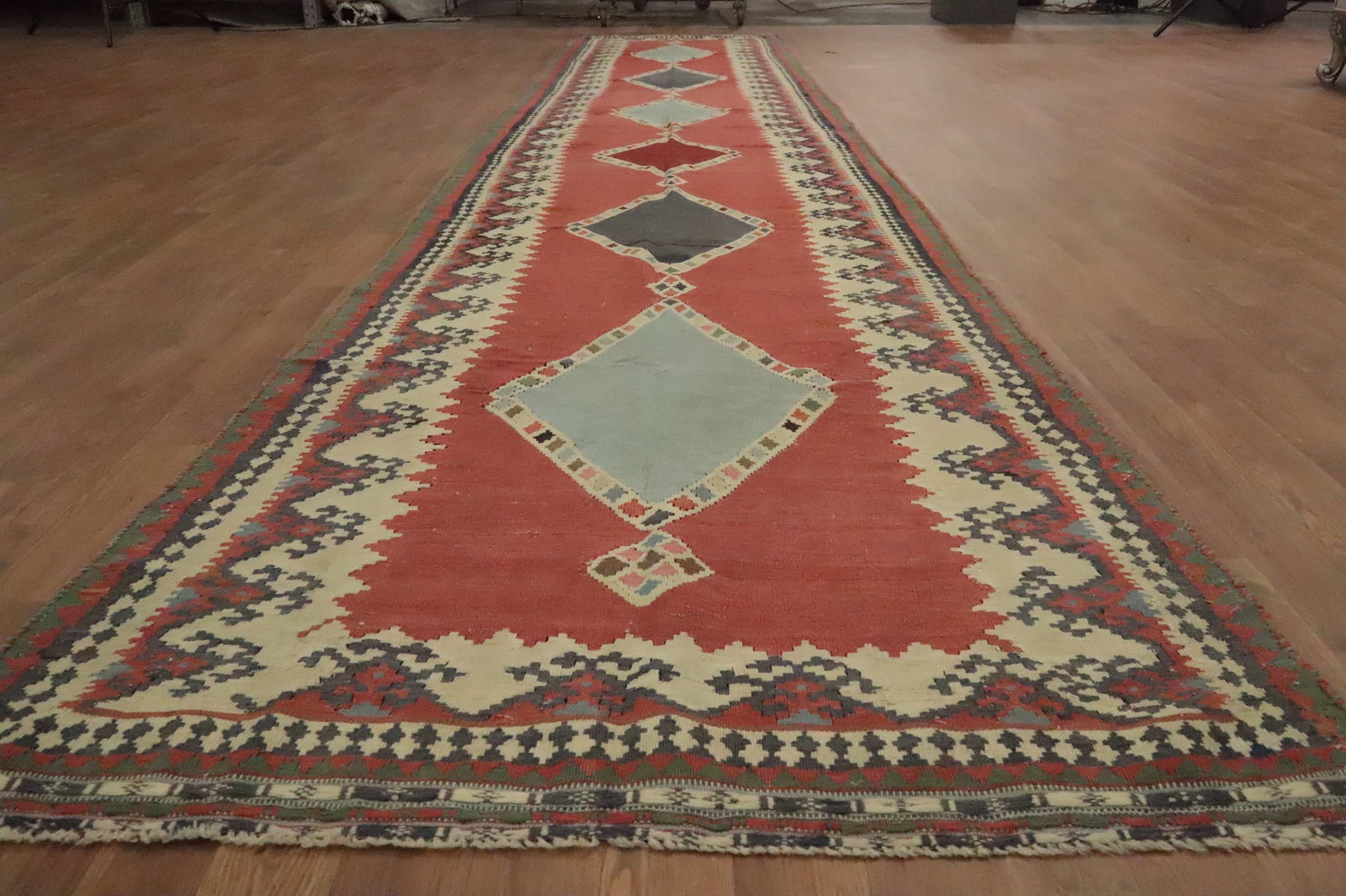 Antique Vegetable Dye Kilim Qashqai Persian Runner Rug 3x19 - 8