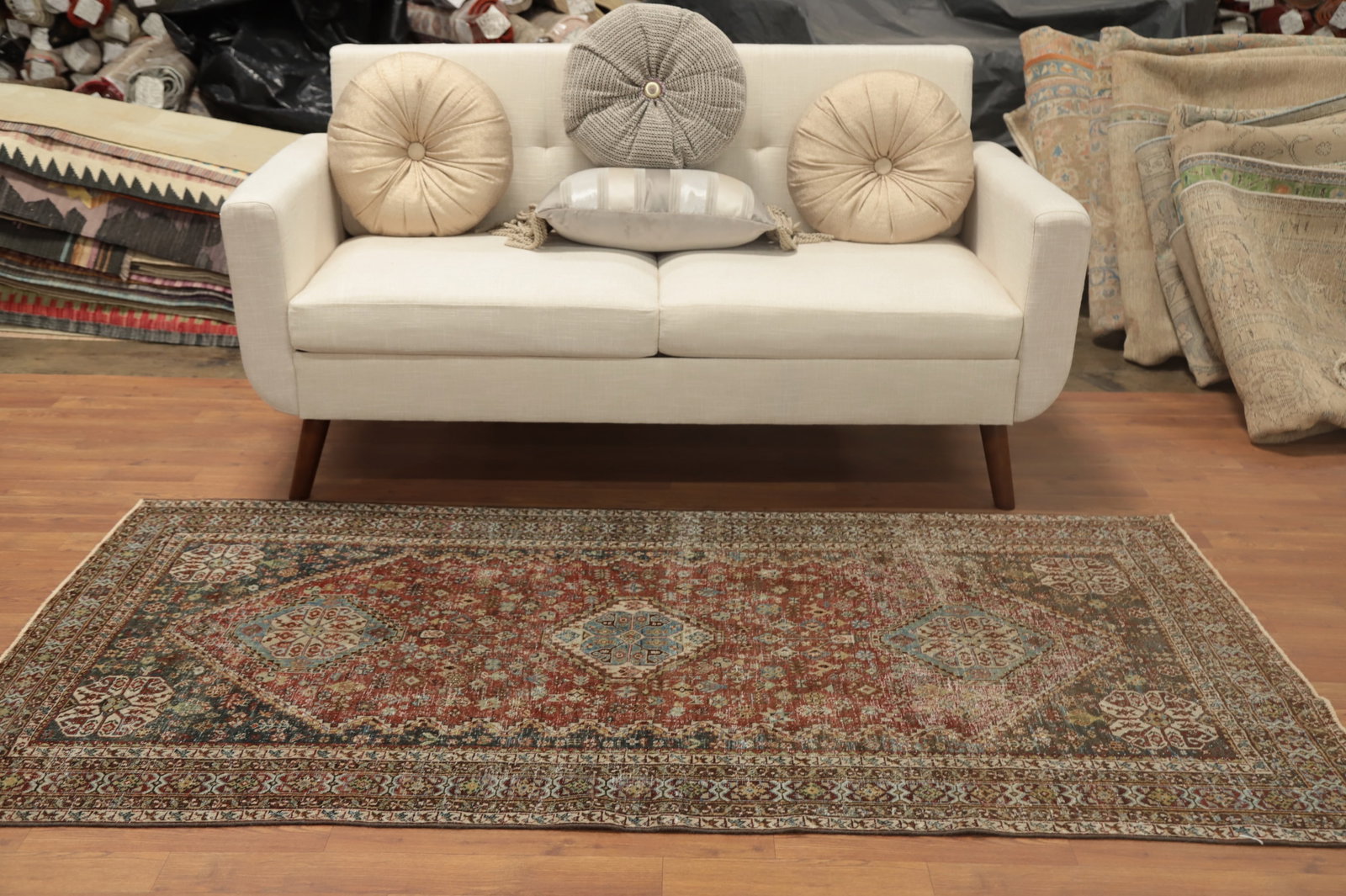 Antique Vegetable Dye Abadeh Nafar Persian Rug 4x7 - 3
