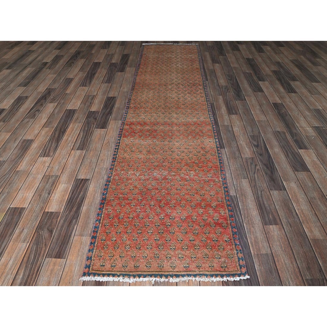 Blush Red Vintage Persian Tabriz Hand Knotted Wool Runner Oriental Rug - 2